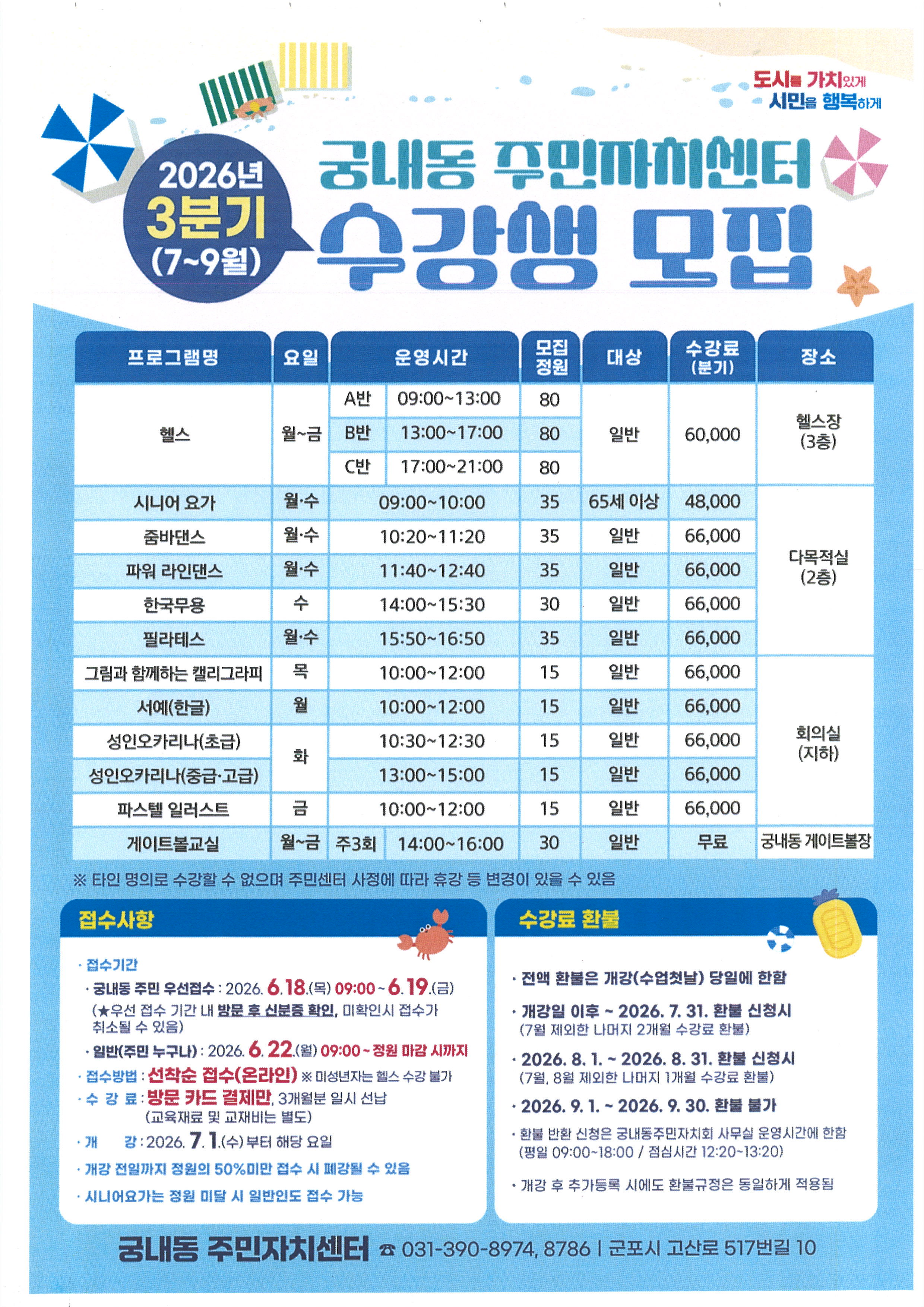 2026년 3분기(7월~9월) 궁내동 주민자치센터 프로그램 수강생 모집 안내 1