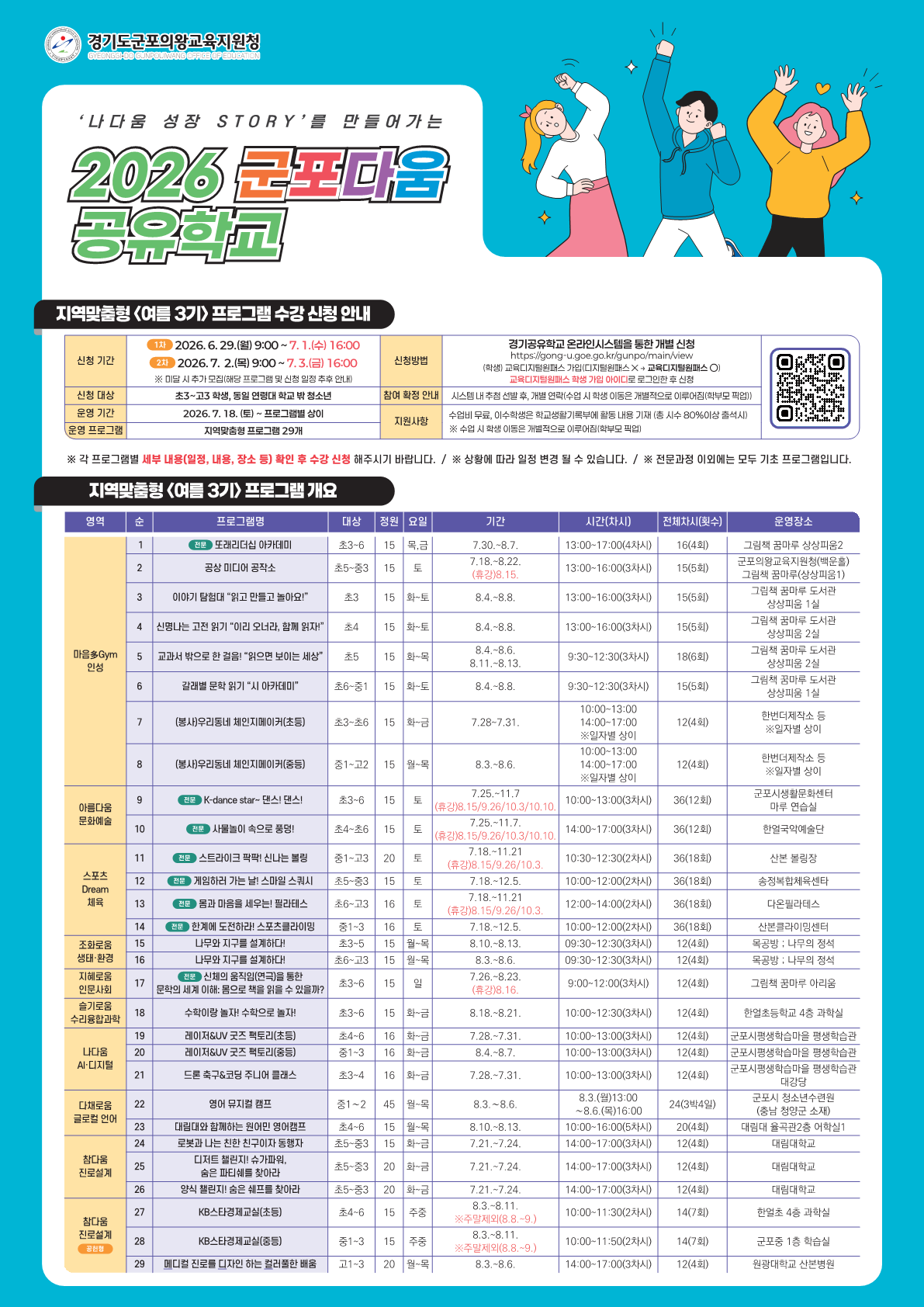 2026년 군포다움공유학교 여름(방학) 프로그램 수강신청 안내 1