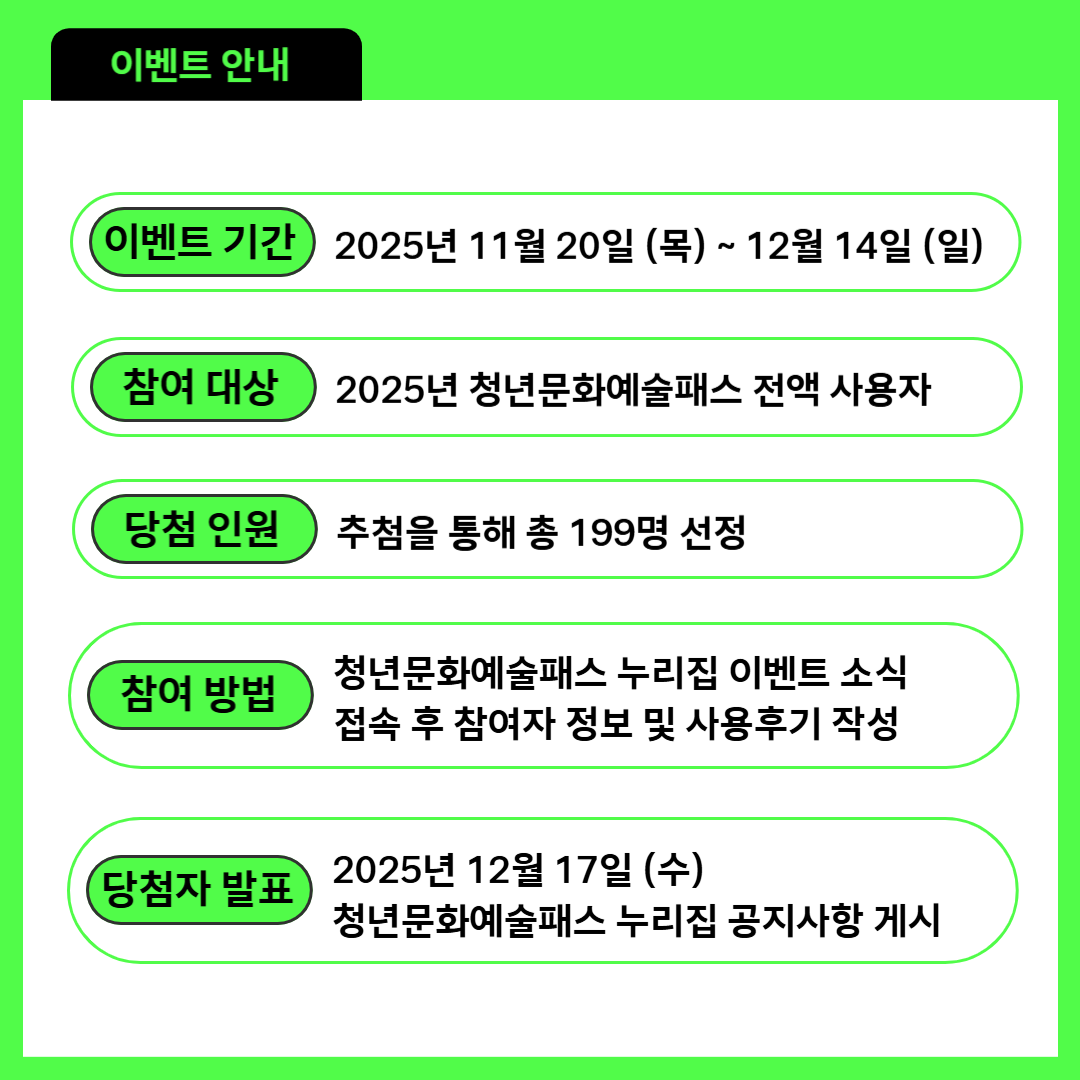 2025년 「청년문화예술패스」 전액 사용 이벤트 안내 3