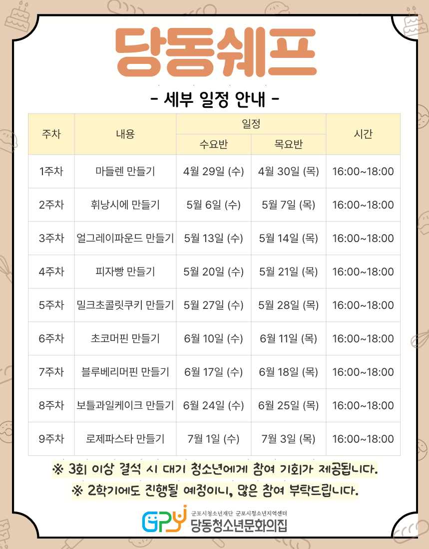 2026년 온동네 돌봄&middot;교육 프로그램 [당동쉐프] 참가 청소년 모집 안내 2