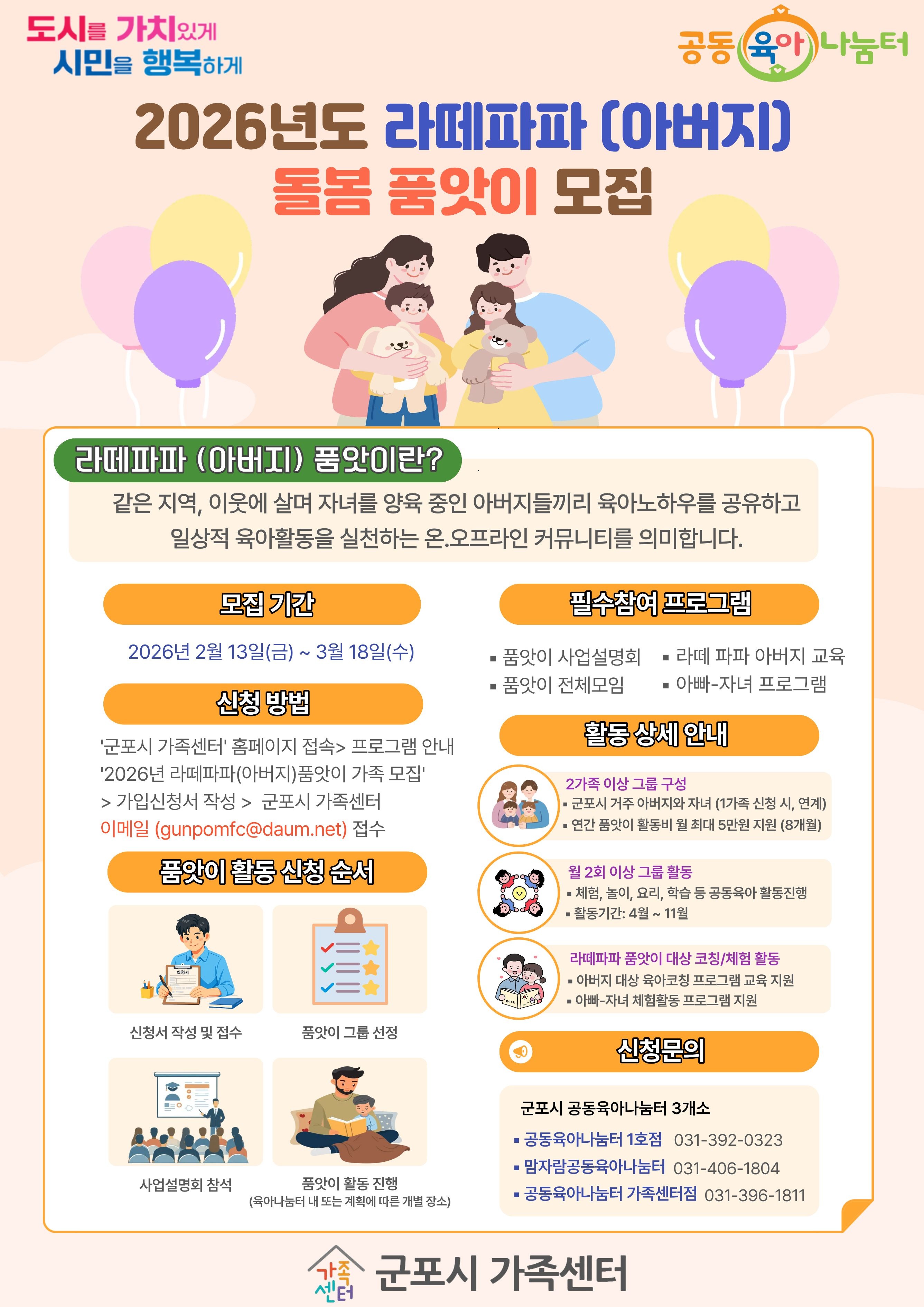 2026년 군포시 공동육아나눔터 라떼파파(아버지)품앗이 모집 안내 1