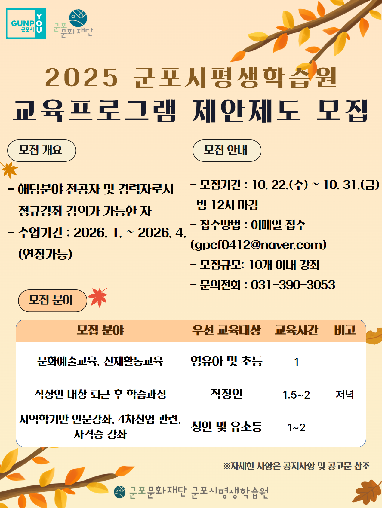 2025년 군포시평생학습원 교육프로그램 제안제도 모집 안내 1
