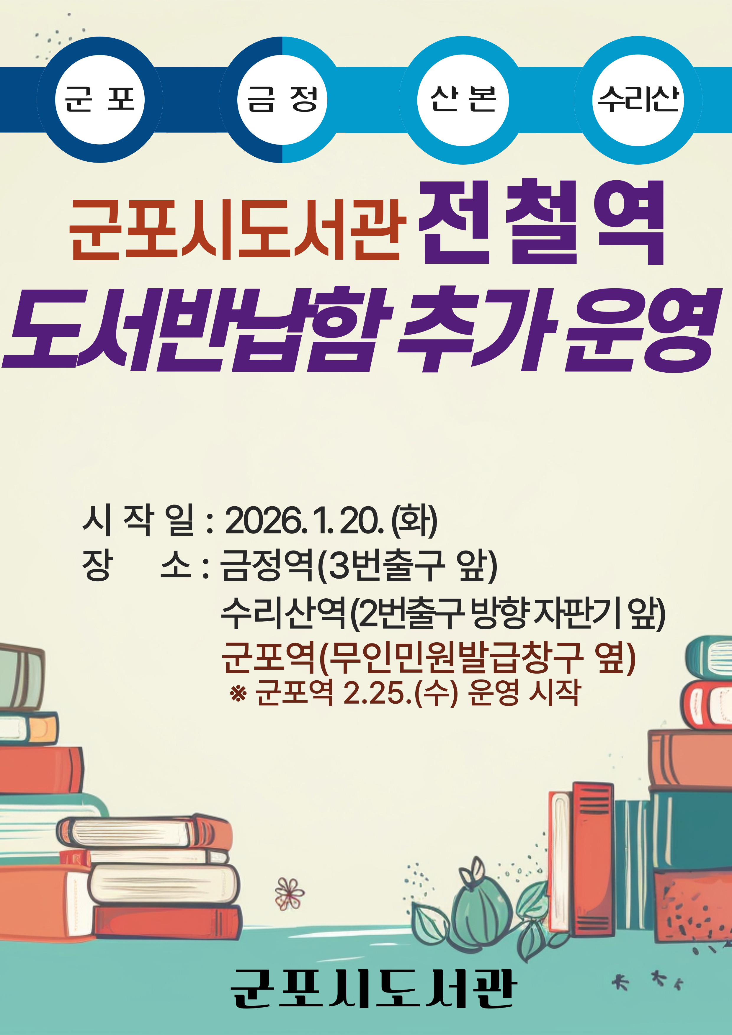 2026년 군포시도서관 전철역(도시철도역) 통합반납사업 확대 안내 1