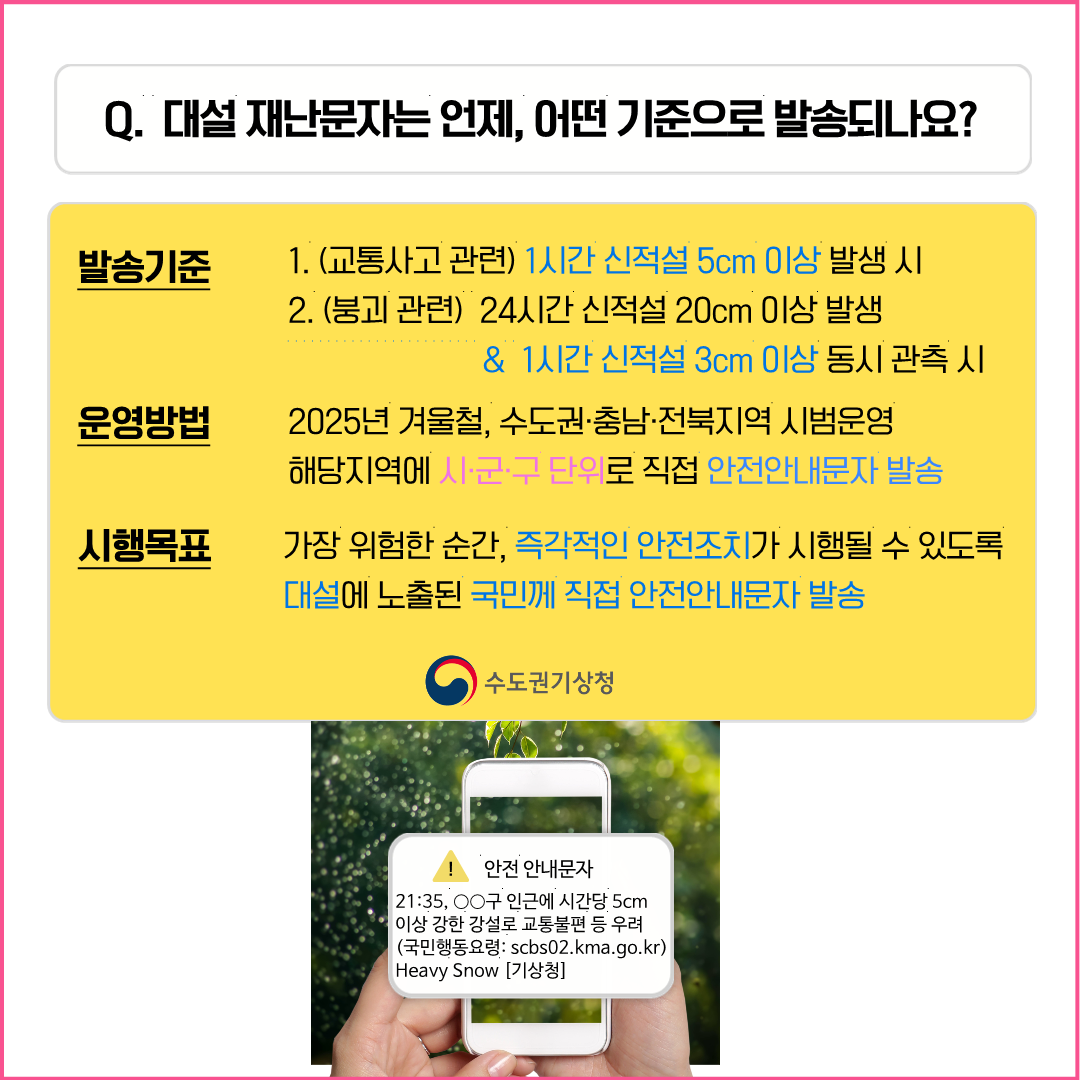 2025년 겨울철 수도권 대설 재난문자 서비스 시범운영 안내 4