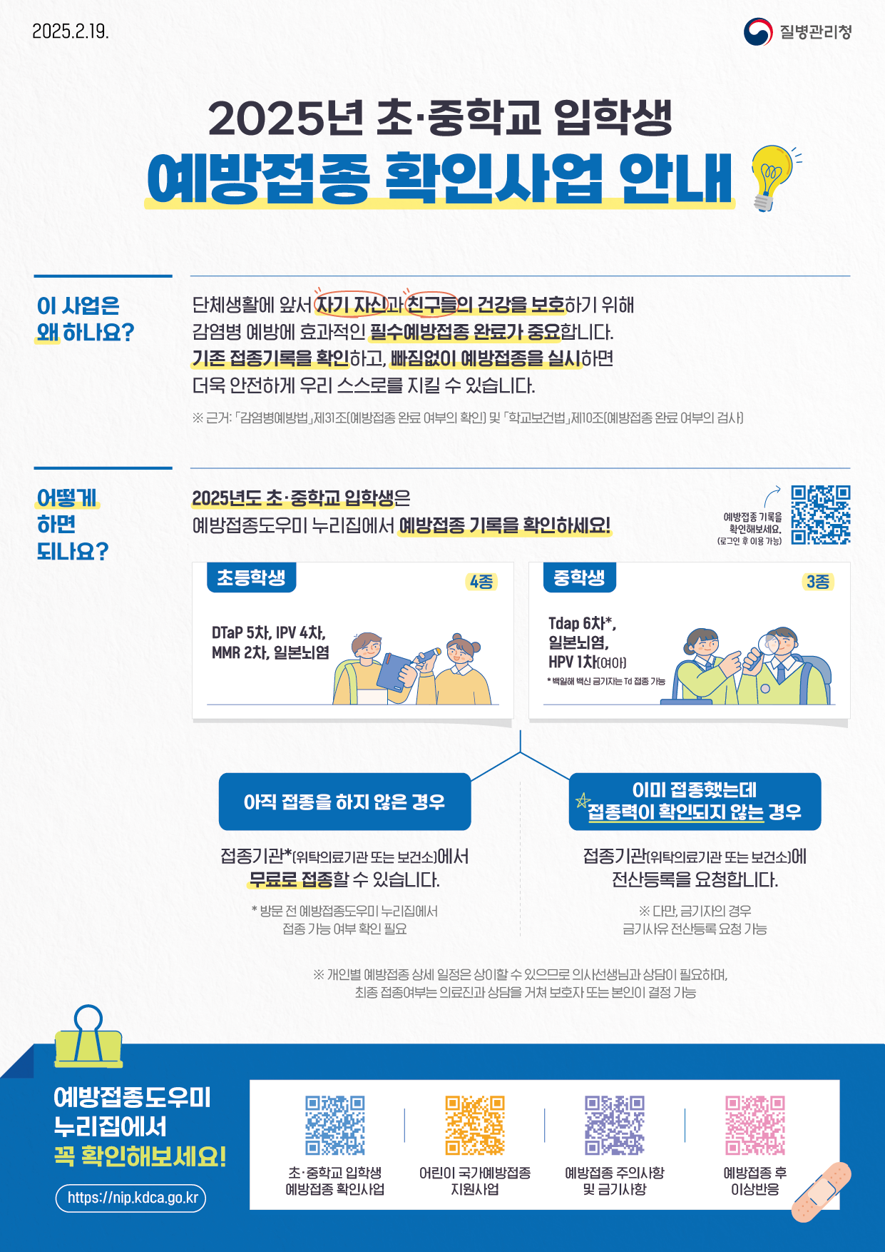 2025년 「초&middot;중학교 입학생 예방접종 확인사업」 안내 1