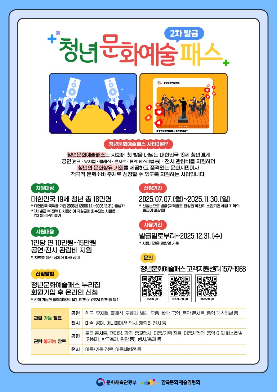 2025년 「청년문화예술패스」이벤트 및 2차 발급 안내 1