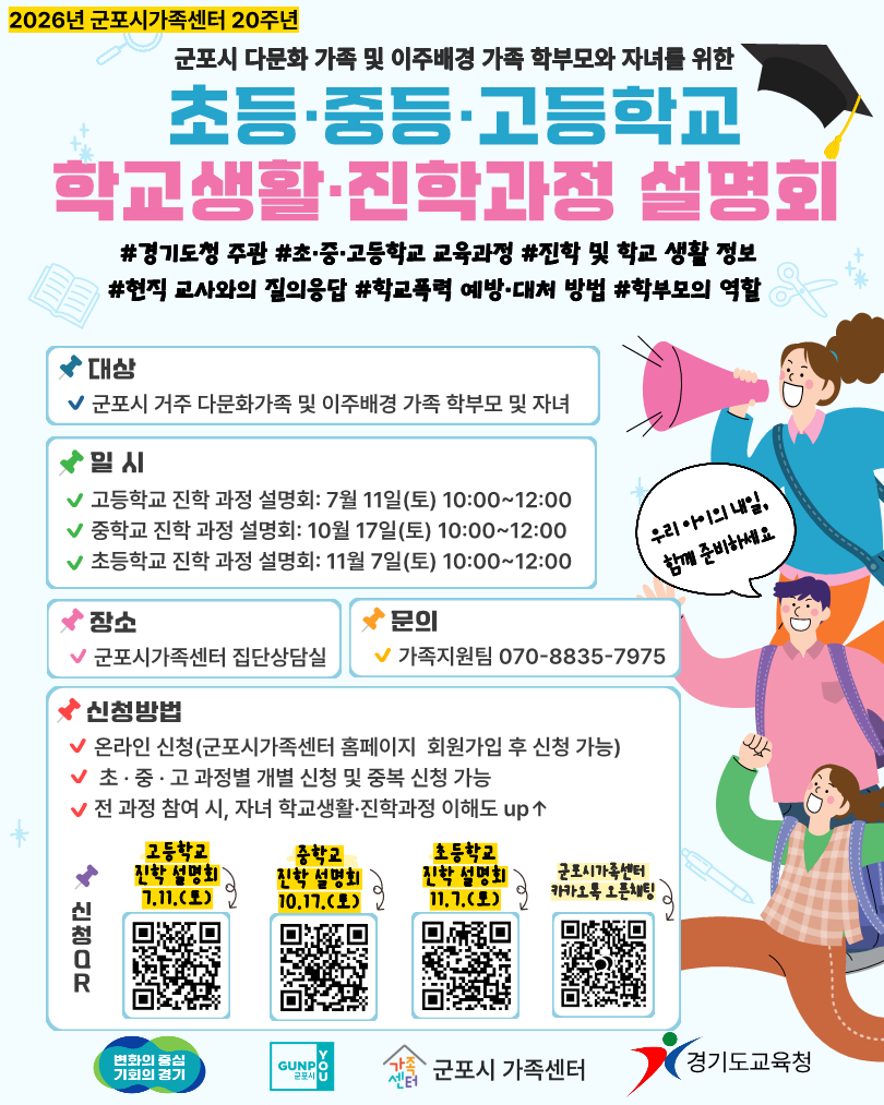 2026년 군포시가족센터 「다문화가족 초&middot;중&middot;고등학교 진학과정 설명회」참가자 모집 안내 1
